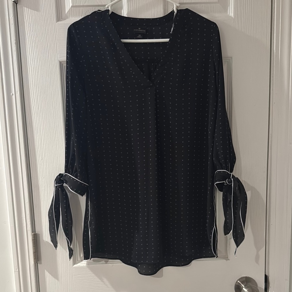 Worthington Black 3/4 Sleeve Tie Front Blouse